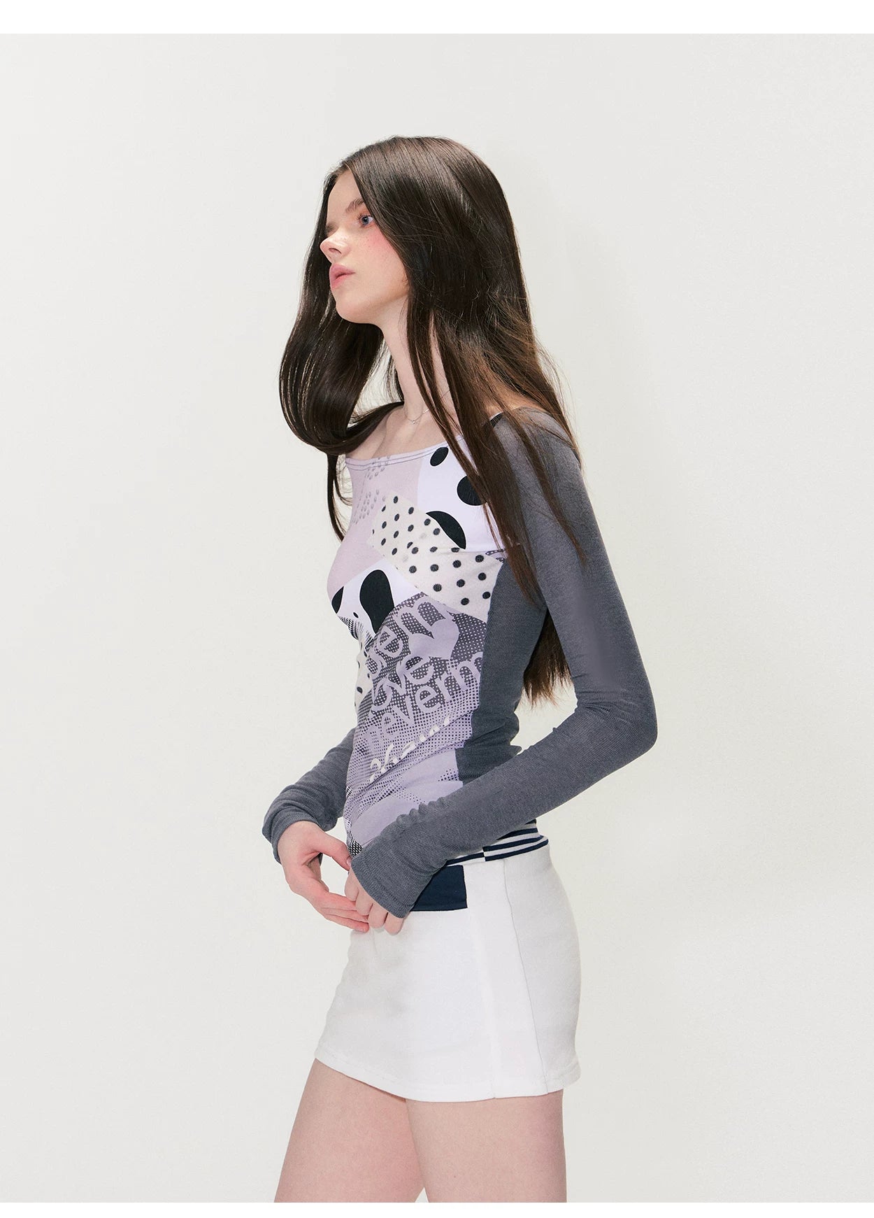 Color-Block Long-Sleeve Graphic T-Shirt