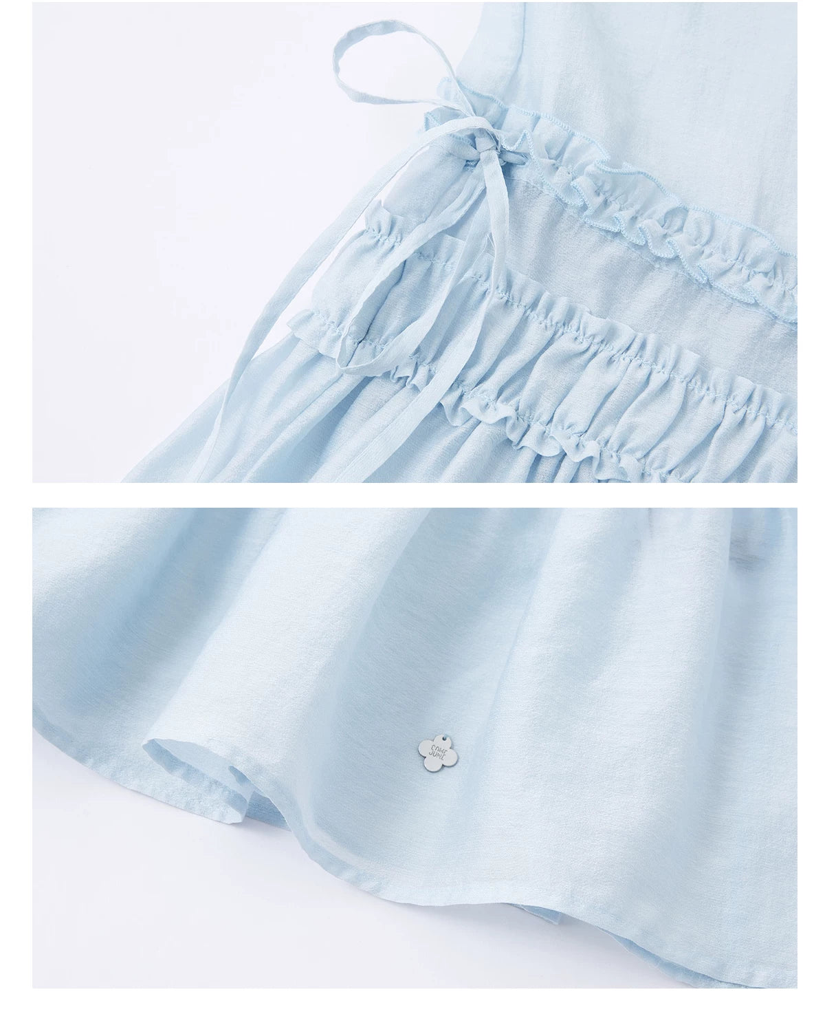 Layered Ruffle Strap Dress &amp; Sheer High-Neck Tee Set