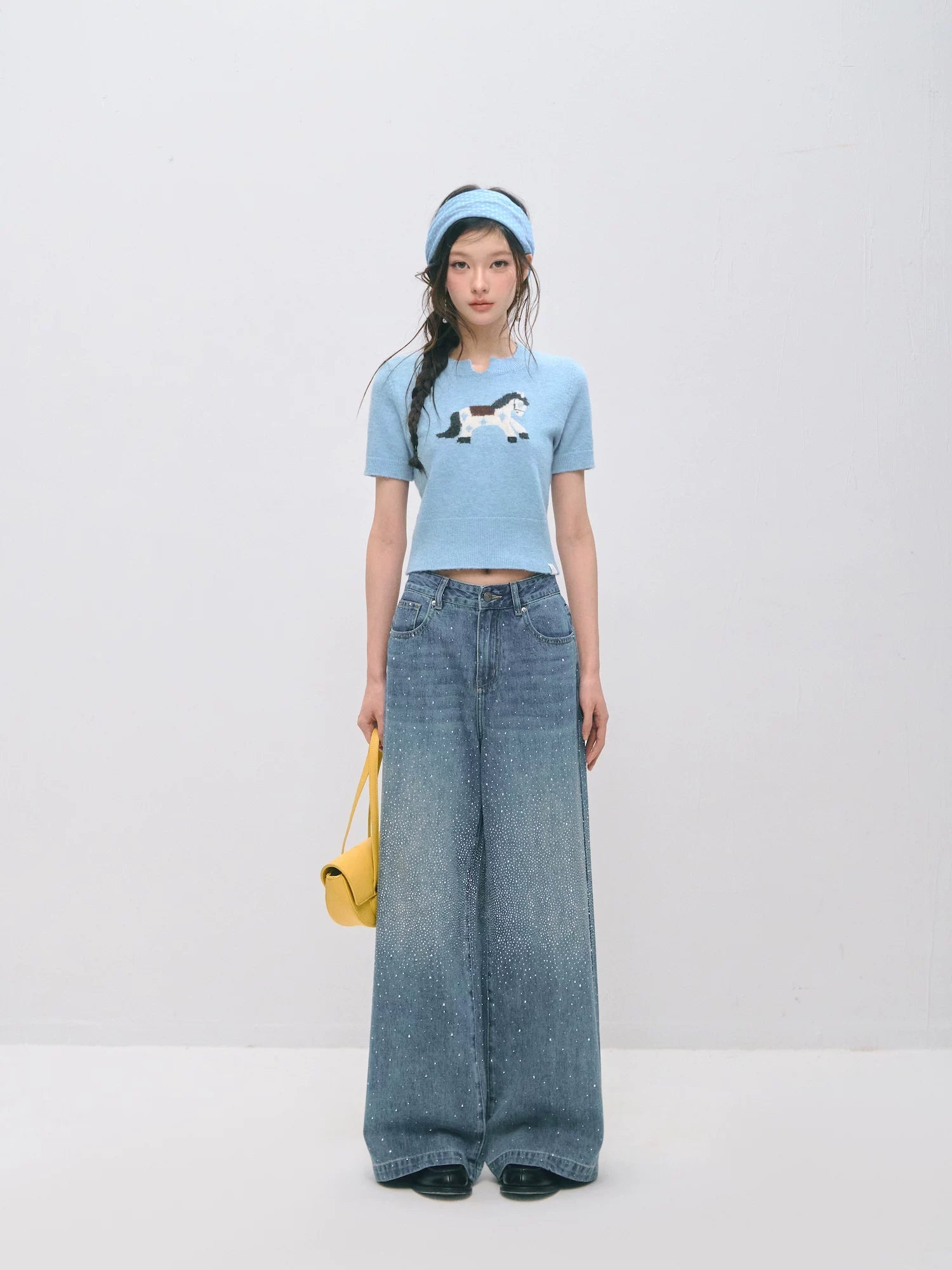 Vintage Straight-Leg Sparkle Denim Jeans