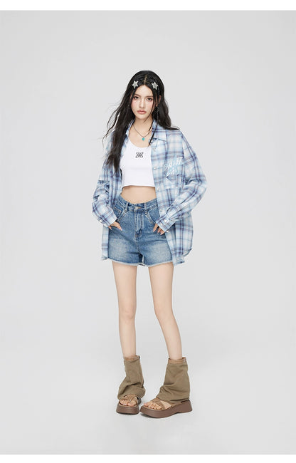 Embroidered Plaid Sun-protective Shirt