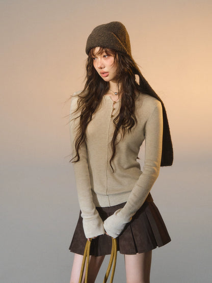 Striped Button-Up Knit Crewneck