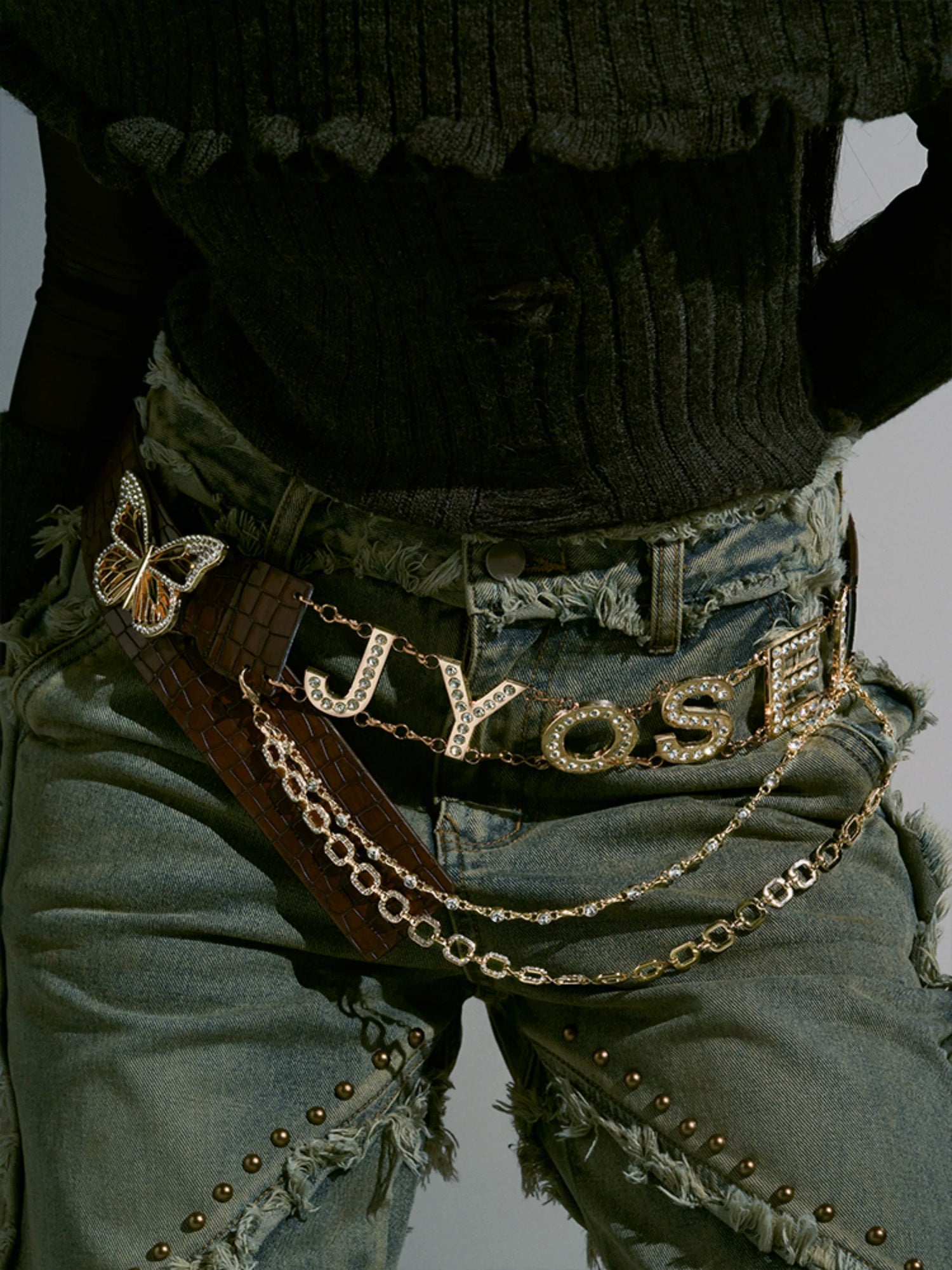 Butterfly Rhinestone PU Waistbelt