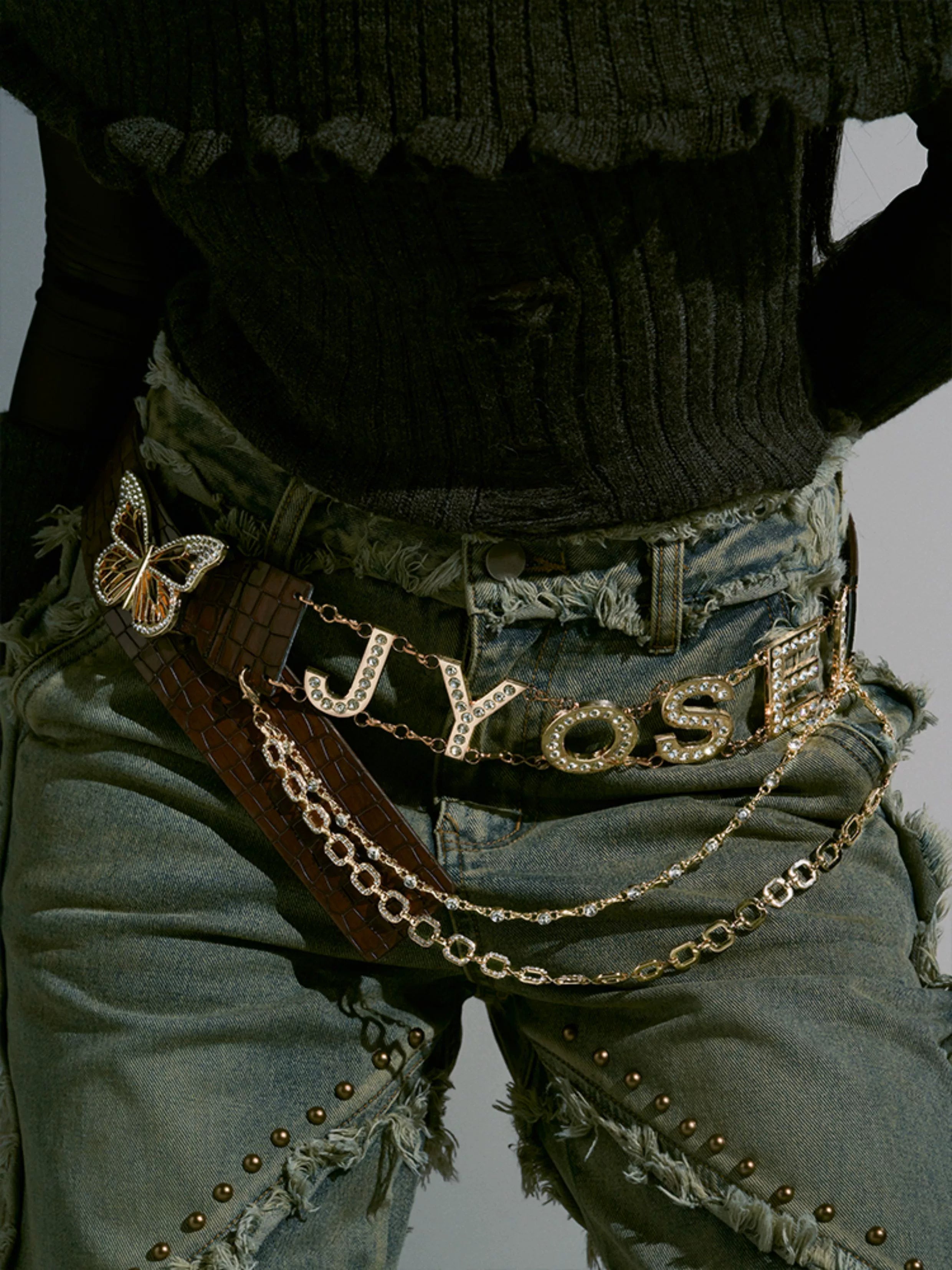 Butterfly Rhinestone PU Waistbelt