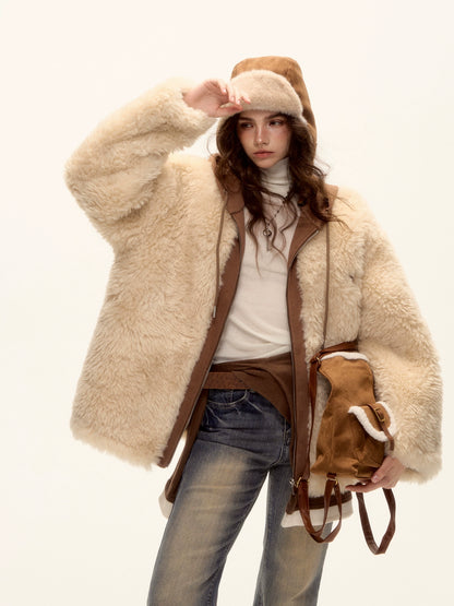 Faux Shearling Patchwork Oversized Jacket