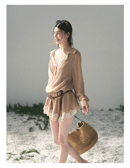 French Lace Belted Mini Dress