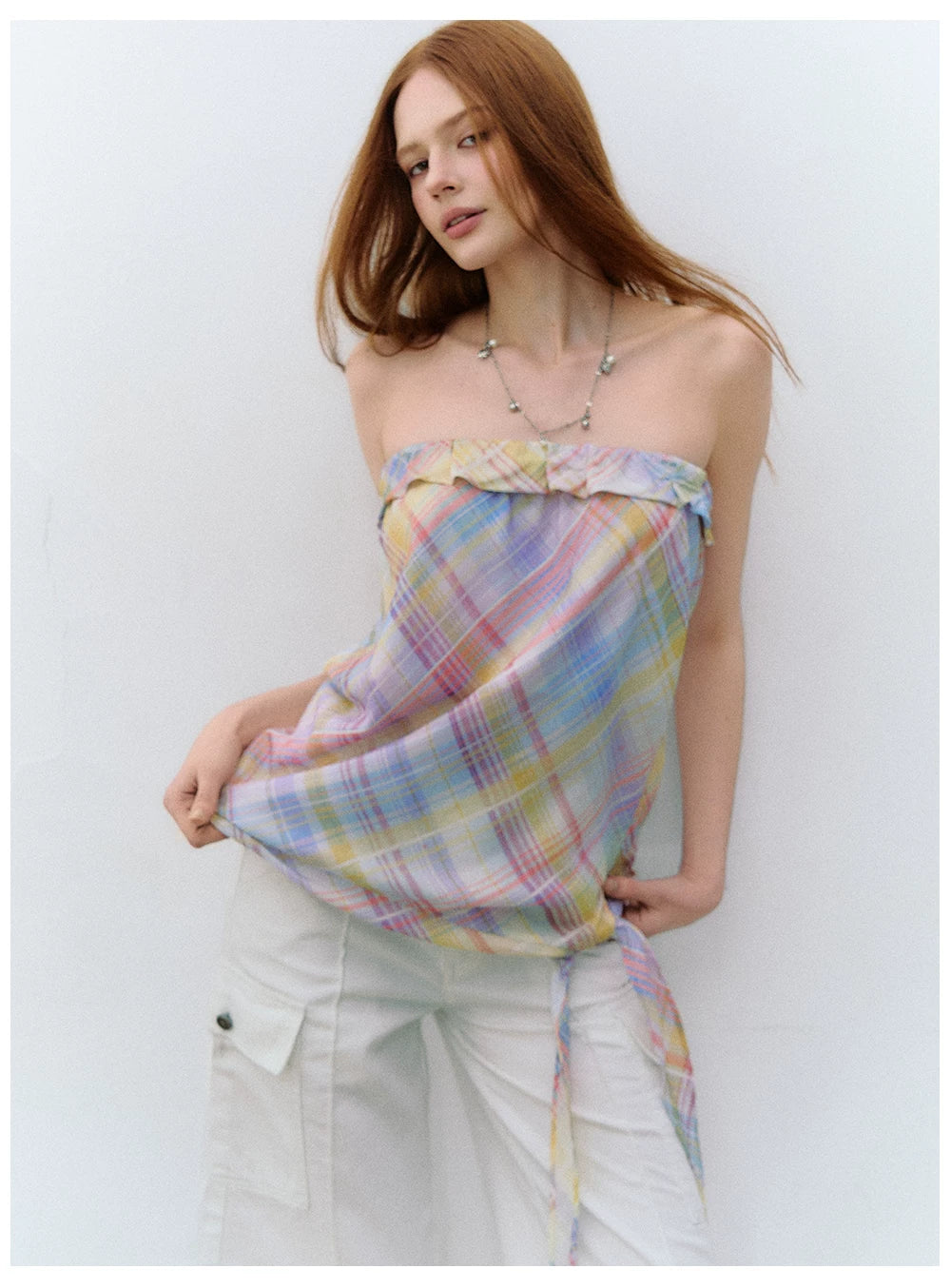 Iridescent Plaid Ruffle Bandeau