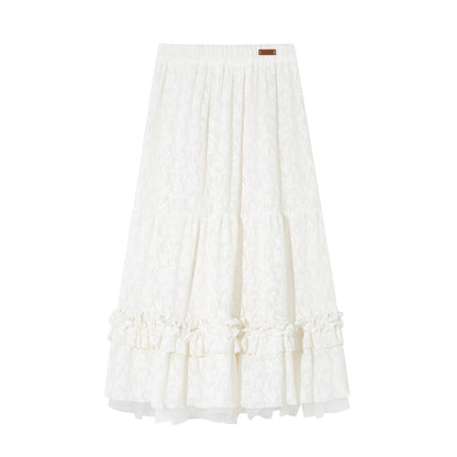 Tiered Jacquard Ruffled Midi Skirt