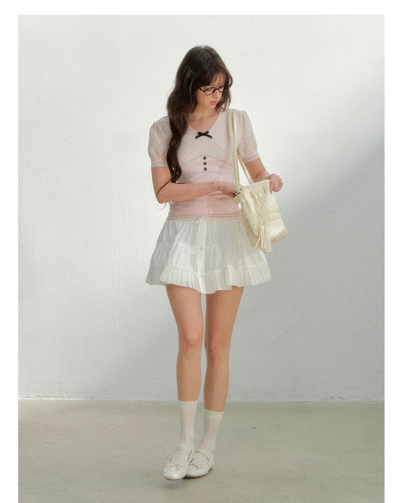 Vintage Preppy Plaid Knit Short Sleeve Tee