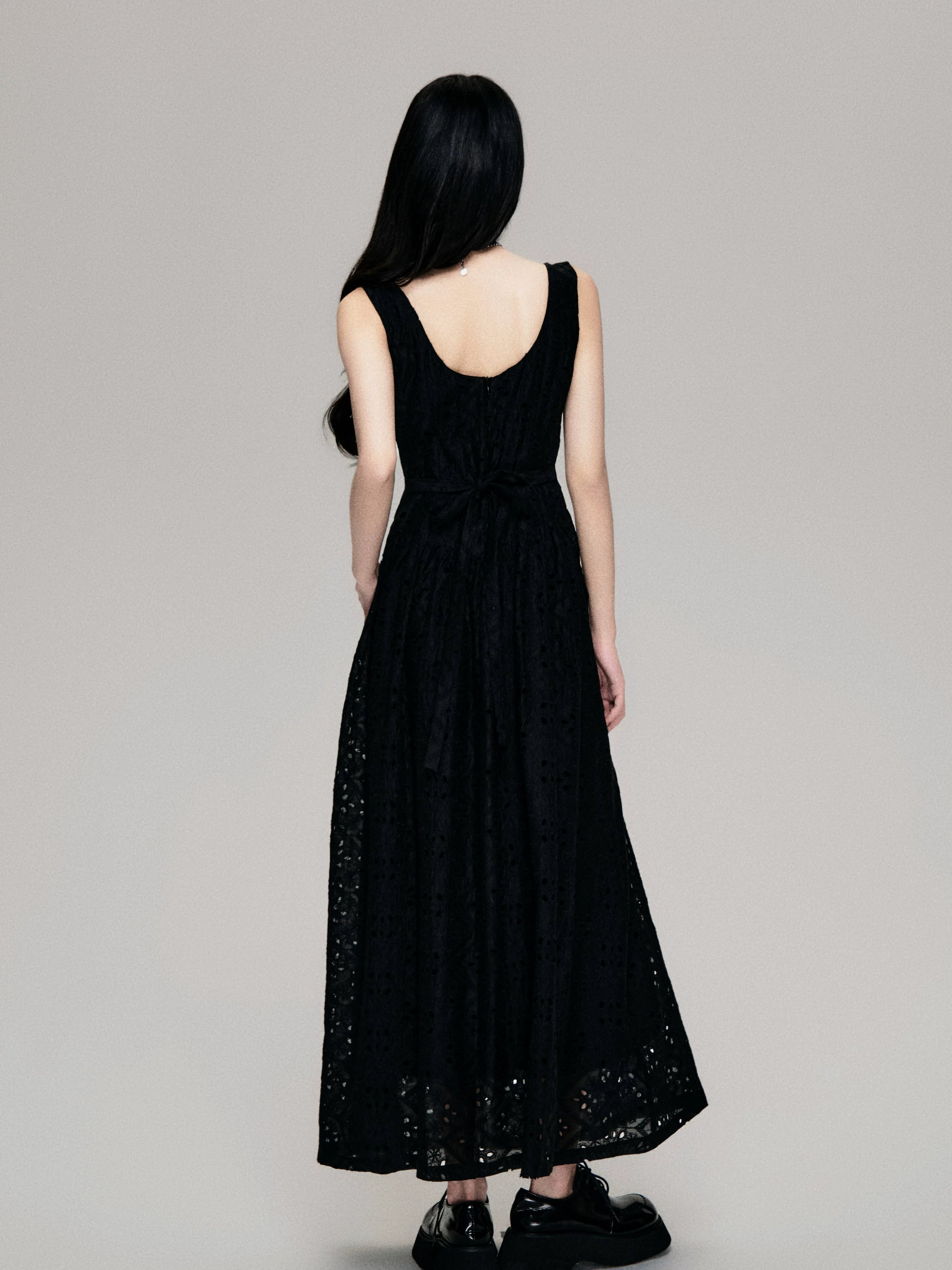 Cutout French Sleeveless Maxi Dress