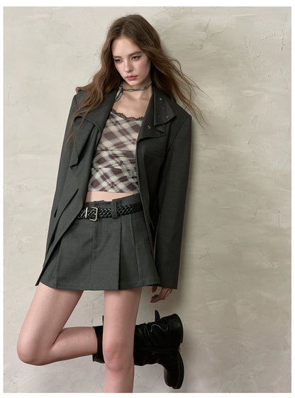 Halter Tie Plaid Long Sleeve T-Shirt