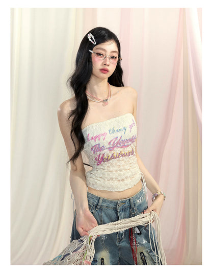 “Spring Love Letter” Lace Bandeau Crop Top