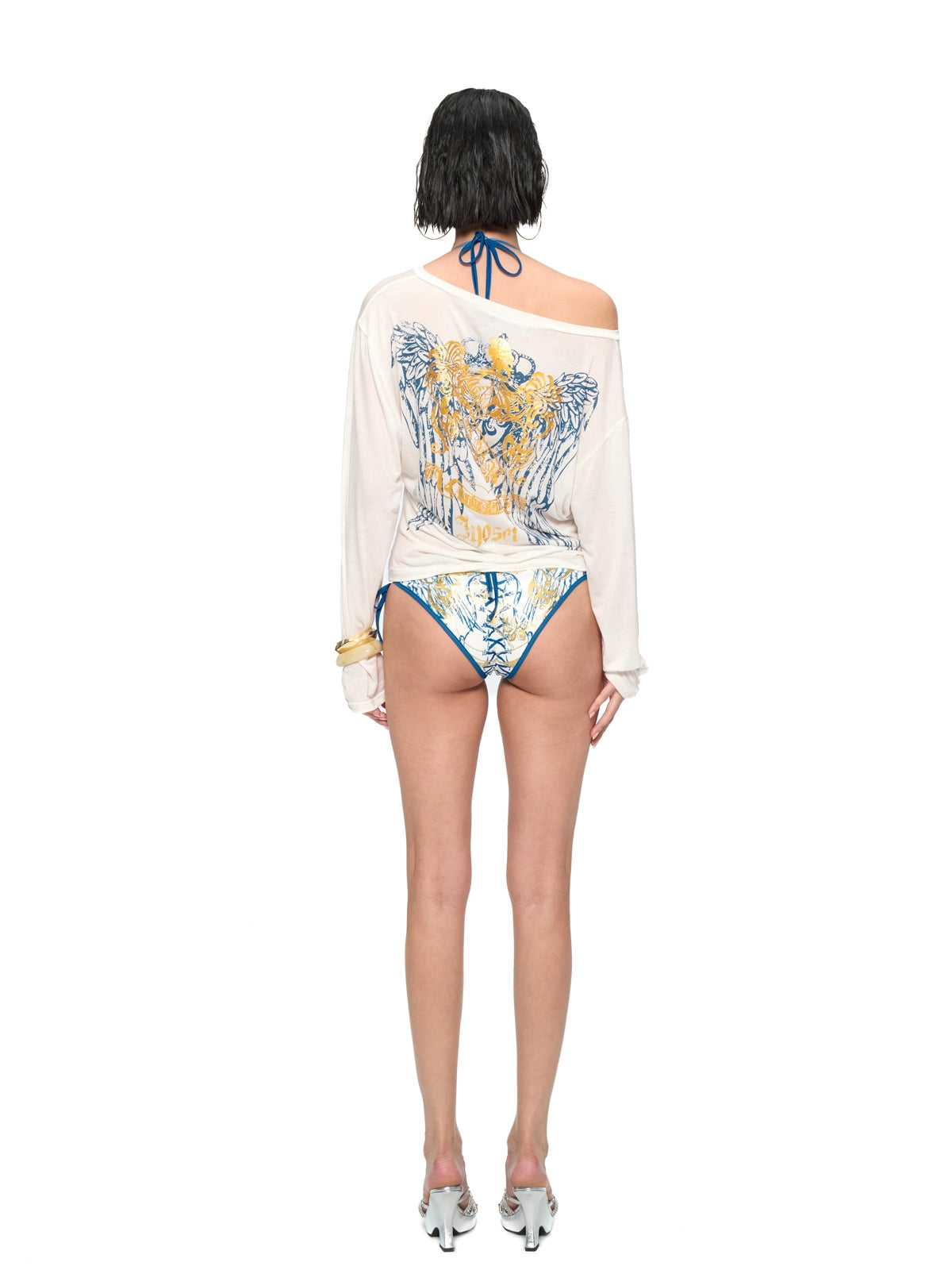 Gold-Foil Print Bikini &amp; Tencel Cover-Up Set