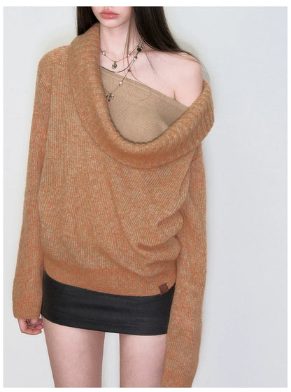 Relaxed Cowl-Neck Pullover Wool Knit Sweater