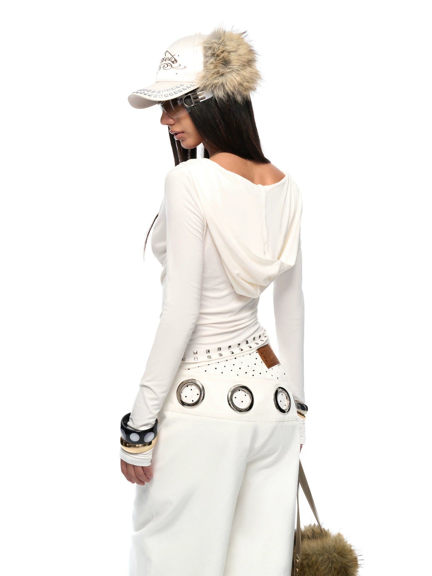 Long-Sleeve Studded Rhinestone Fitted T-Shirt