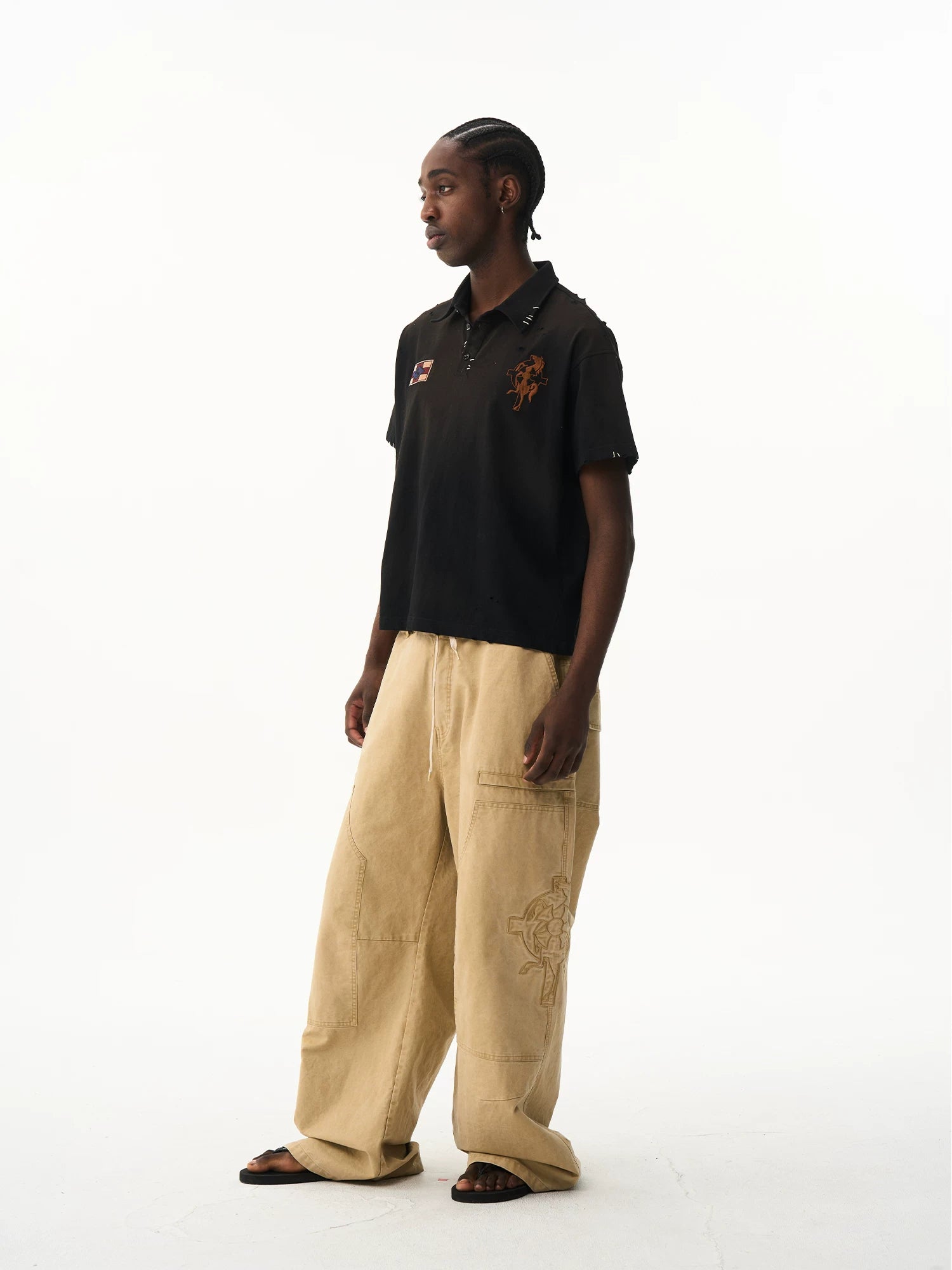 Washed Vintage Embroidered Knit Polo Shirt
