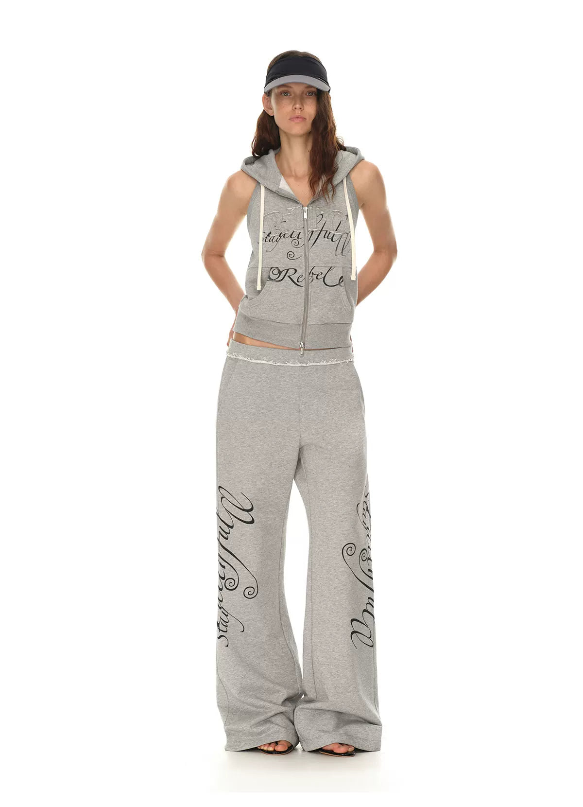 Rebel Script Print Relaxed Flared Sweatpants