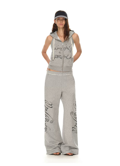 Rebel Script Print Relaxed Flared Sweatpants