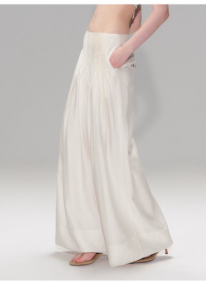 Vintage Pleated Linen-Blend Wide-Leg Trousers