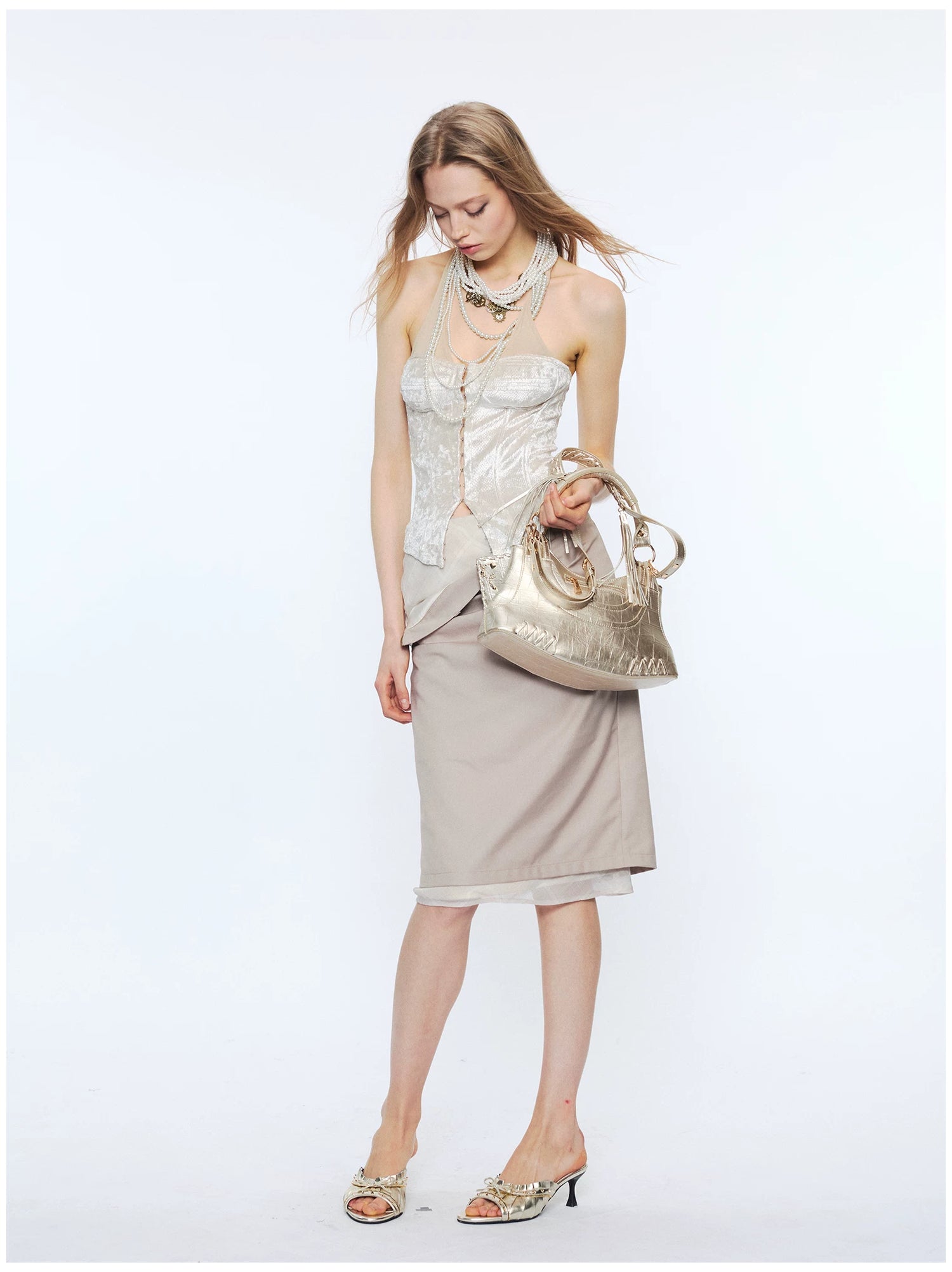 Studded Bow Peep-Toe Stiletto Sandals