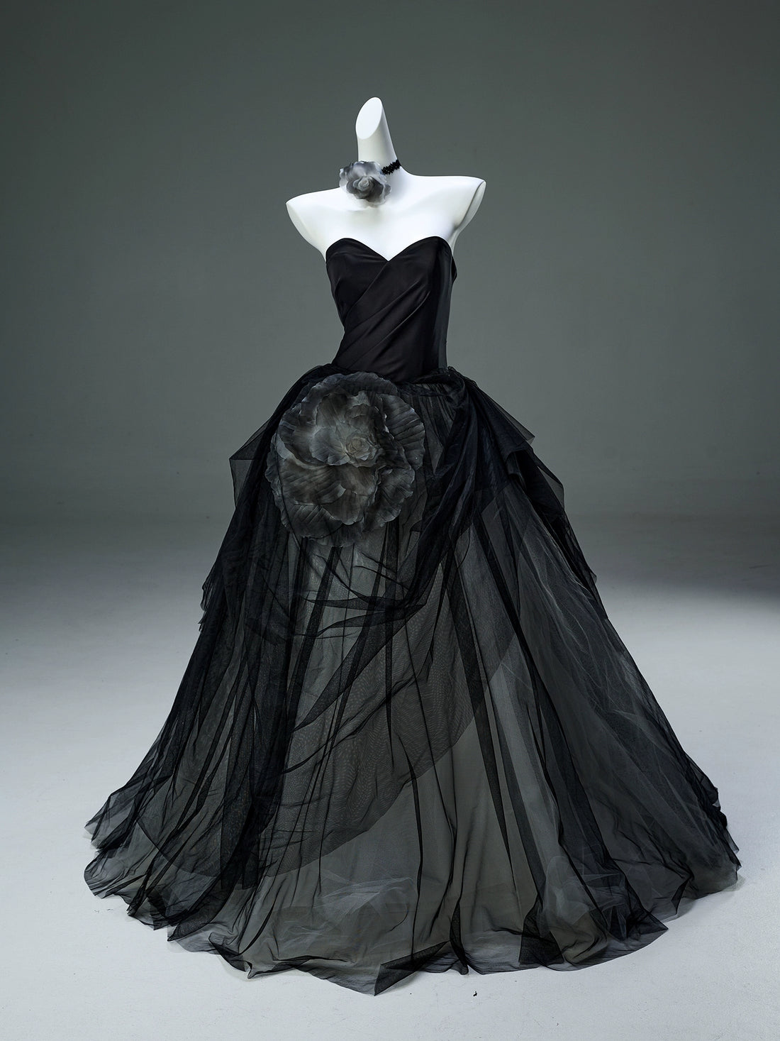 Elegant Deep Grey Couture Gown