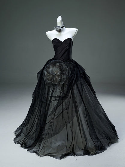 Elegant Deep Grey Couture Gown