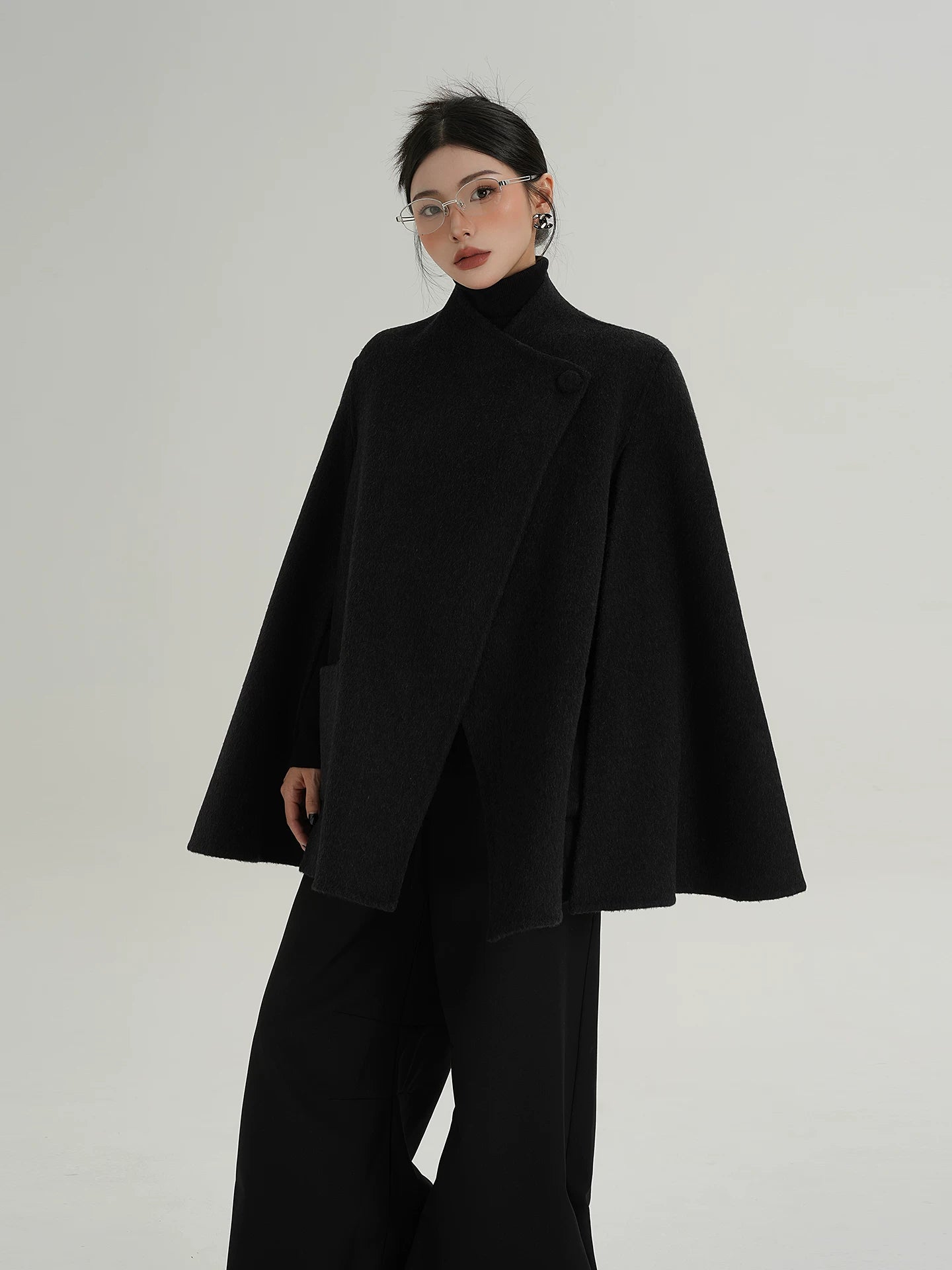 A-Line Cape-Style Double-Faced Wool Jacket