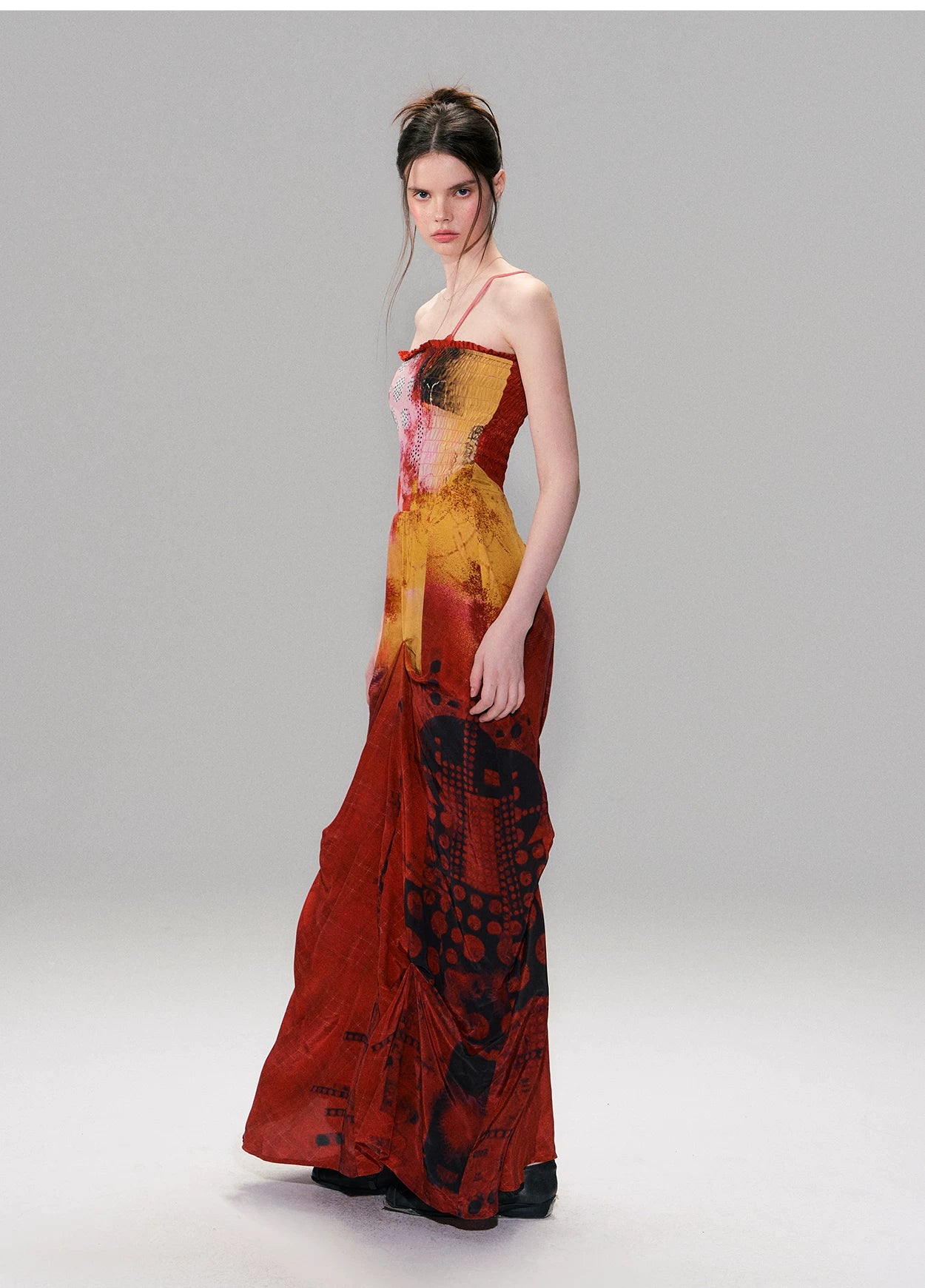 Vintage Red Strapless Printed Maxi Dress