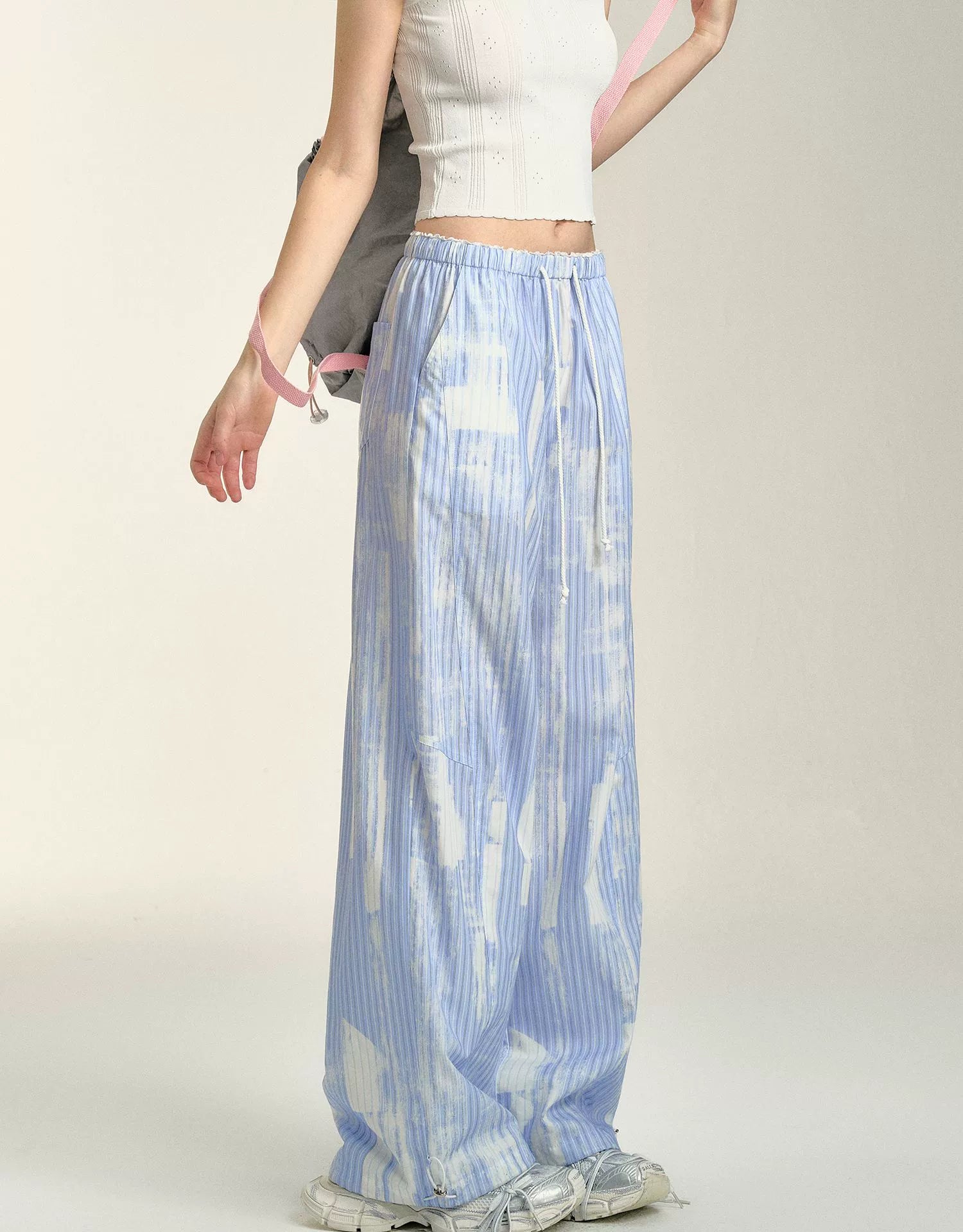 Blue Cloud Stripe Drawstring Pants