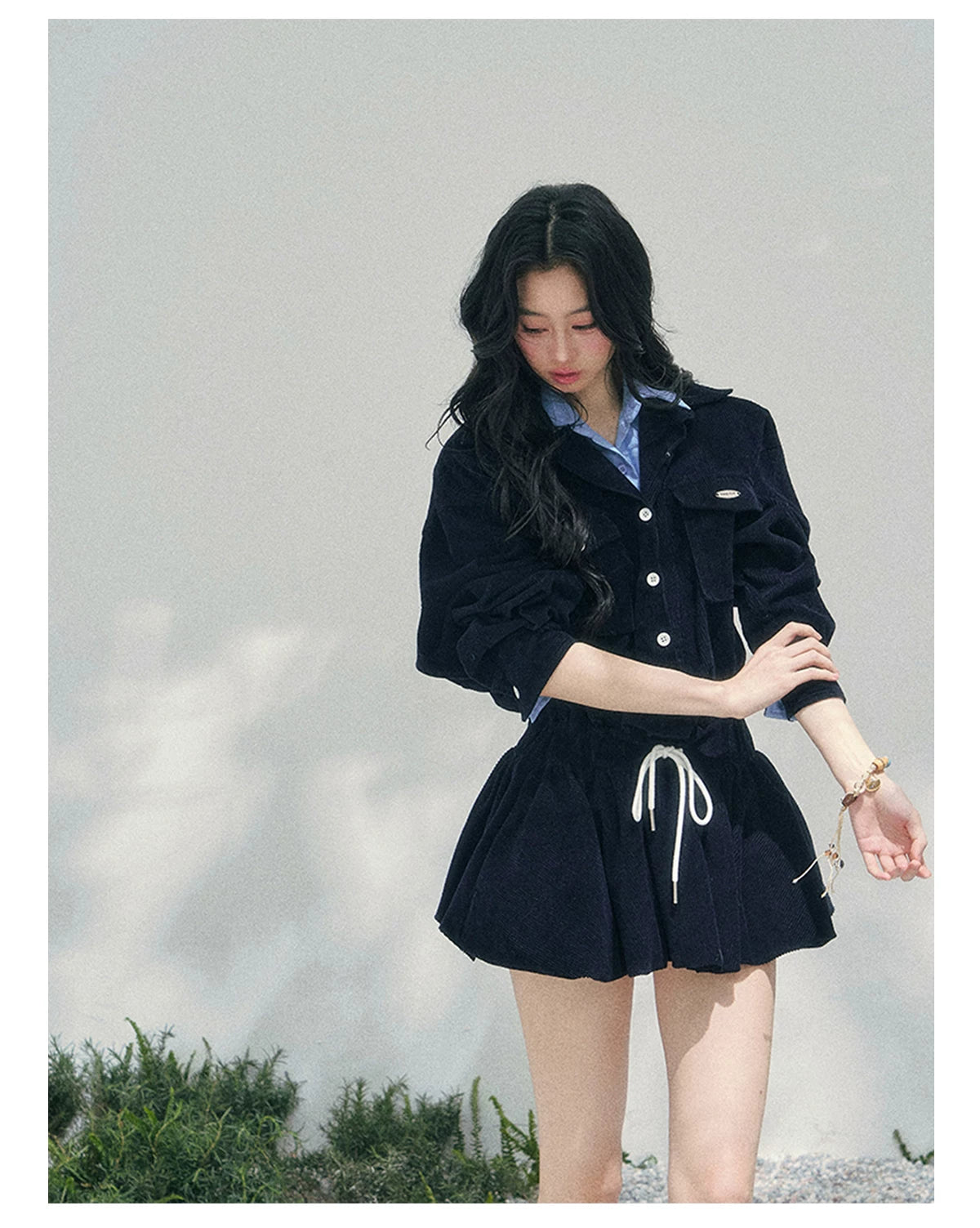 Corduroy Academy Faux Two-Piece Dress