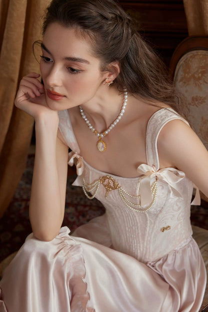 Jacquard Corset Top &amp; Satin Ruffle Skirt Set