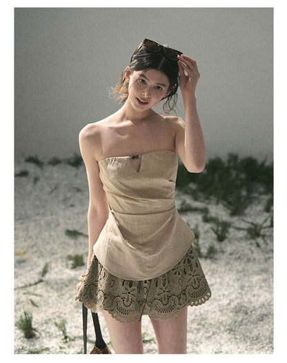French Strapless V-Neck Corset Top