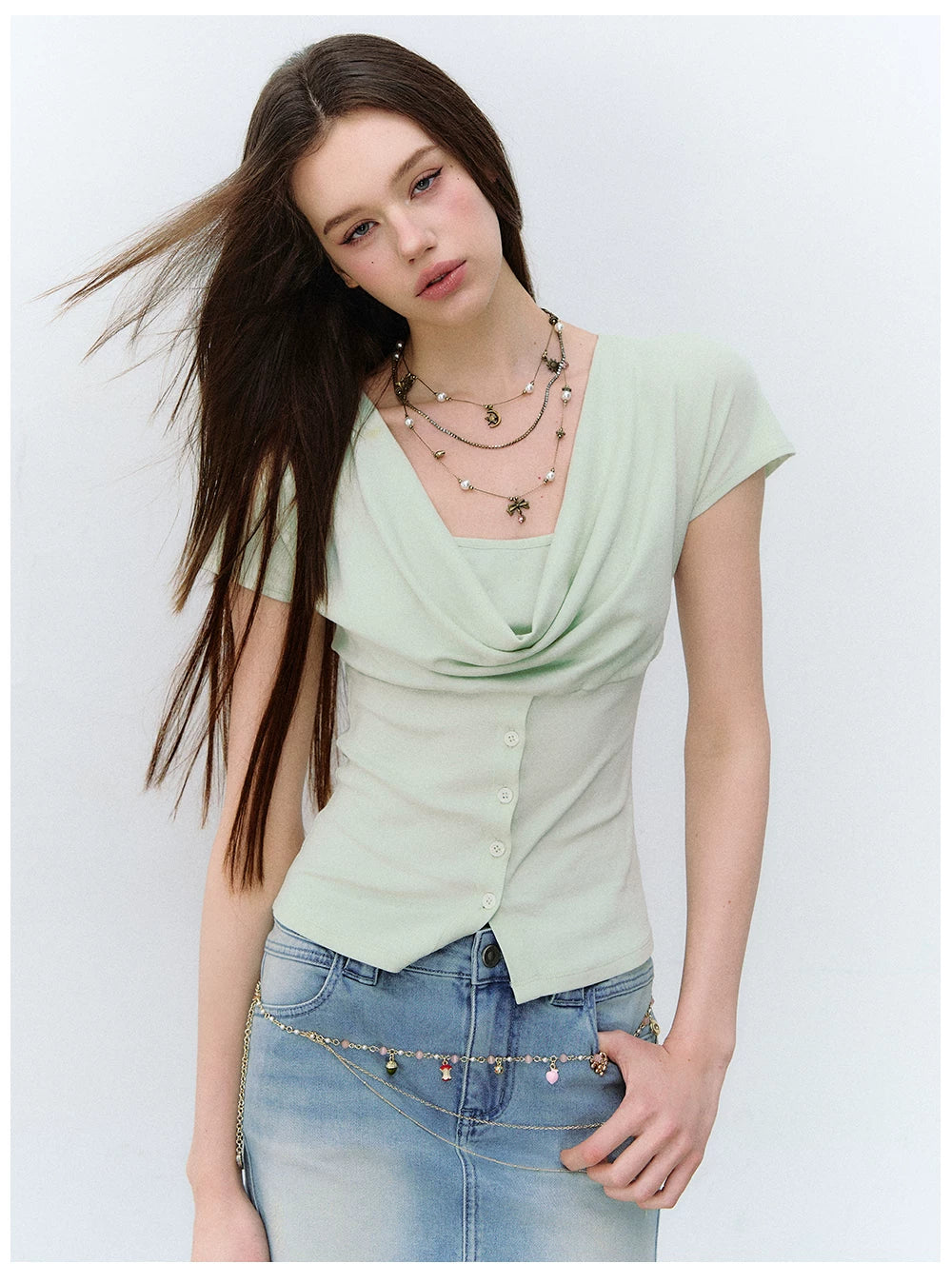 Layered Deconstructed Two-in-One Buttoned T-shirt