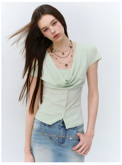 Layered Deconstructed Two-in-One Buttoned T-shirt