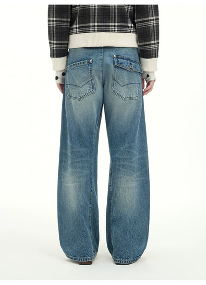 Whisker Sculpted Curved-Leg Denim Pants