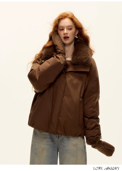 Fur-Collar Short Down Puffer Jacket