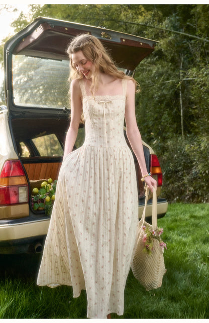 Vintage French Lace Cotton Floral Maxi Dress