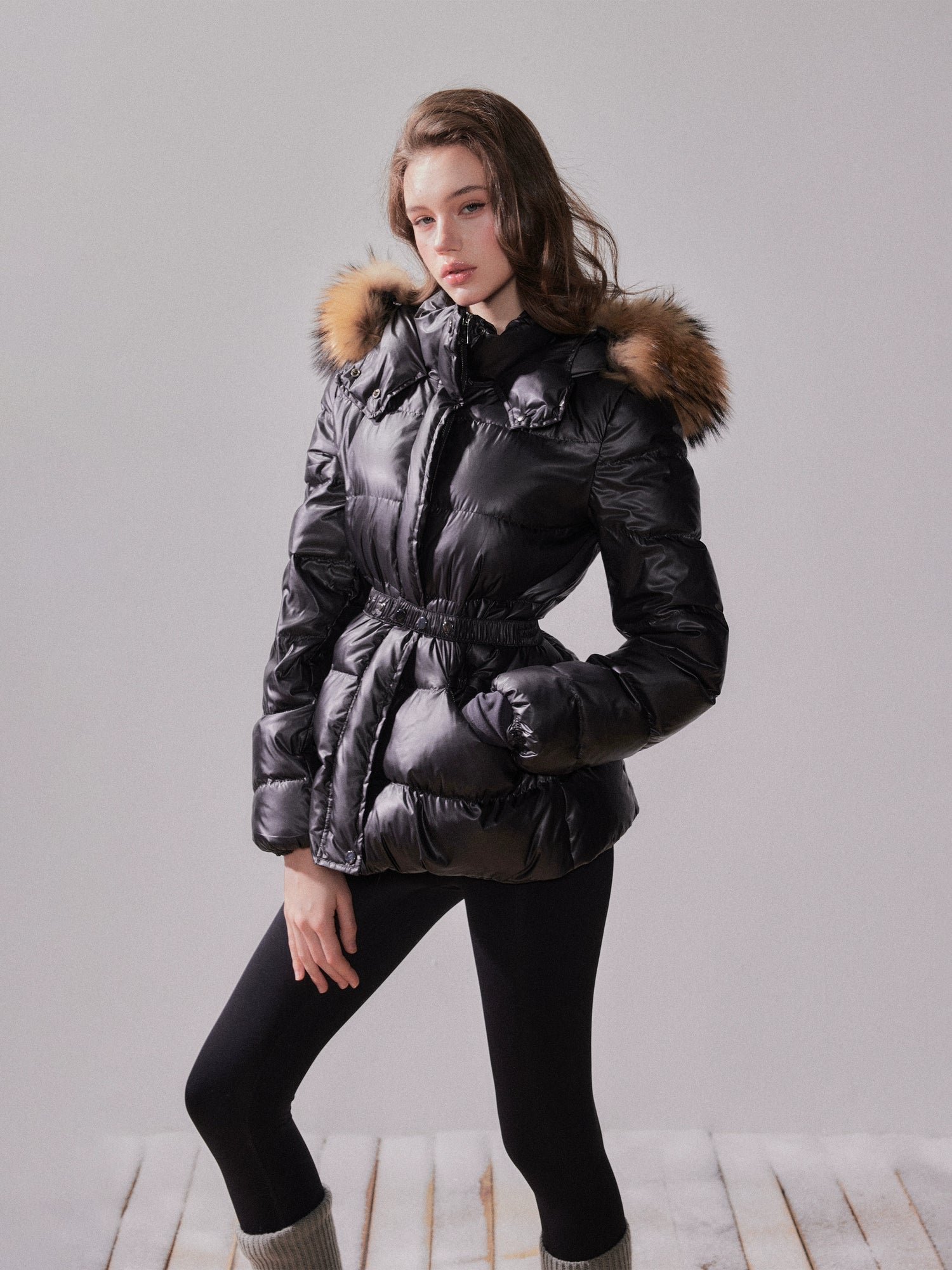Snow Velvet Fox Fur Hooded Down Jacket