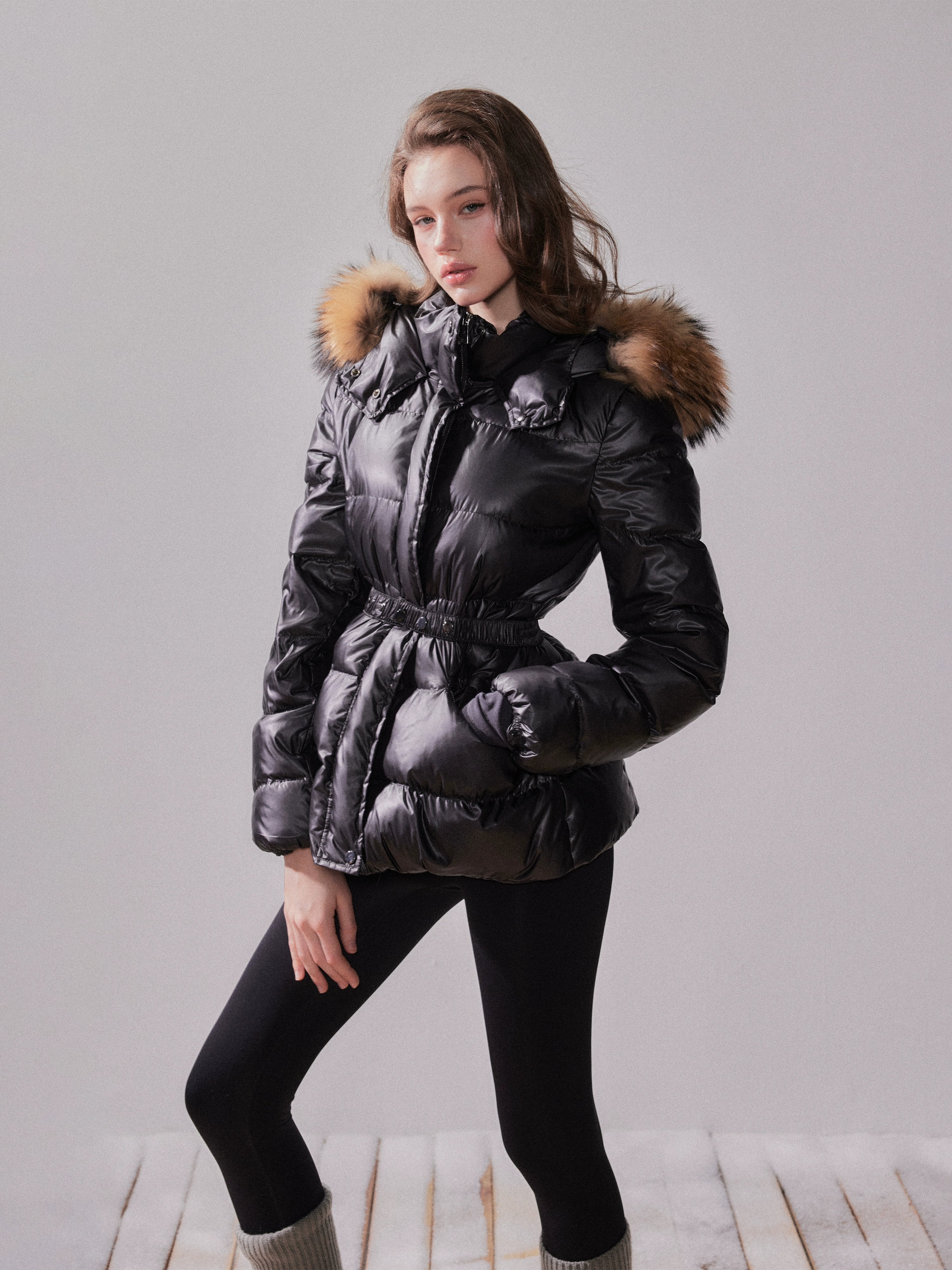 Snow Velvet Fox Fur Hooded Down Jacket