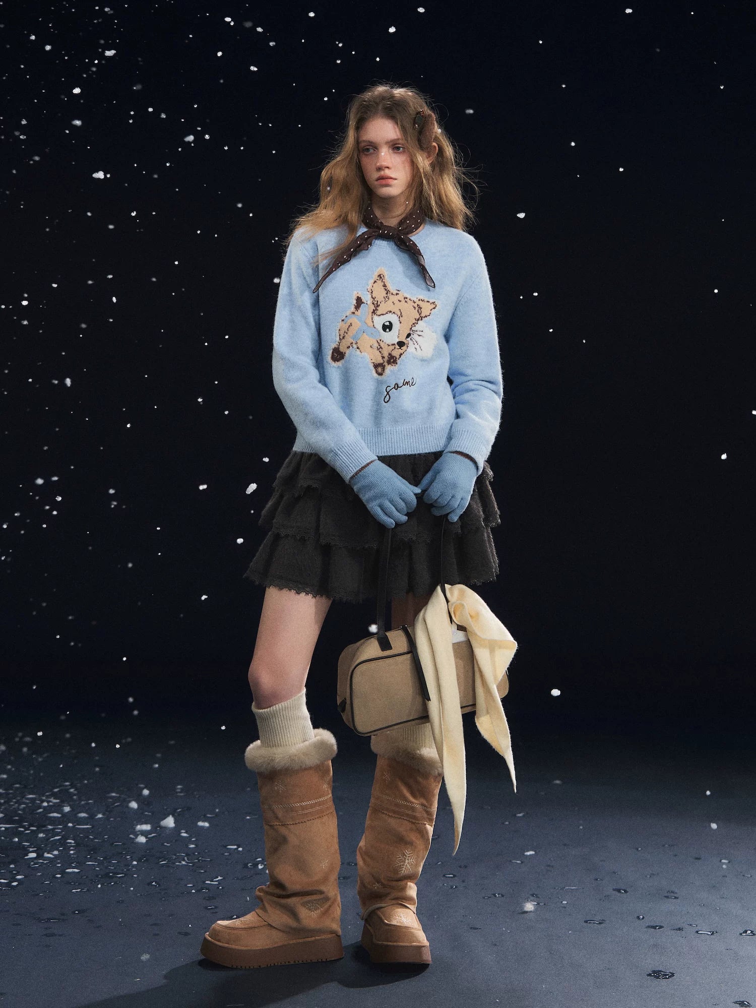 Plush Deer Jacquard Crewneck Sweater