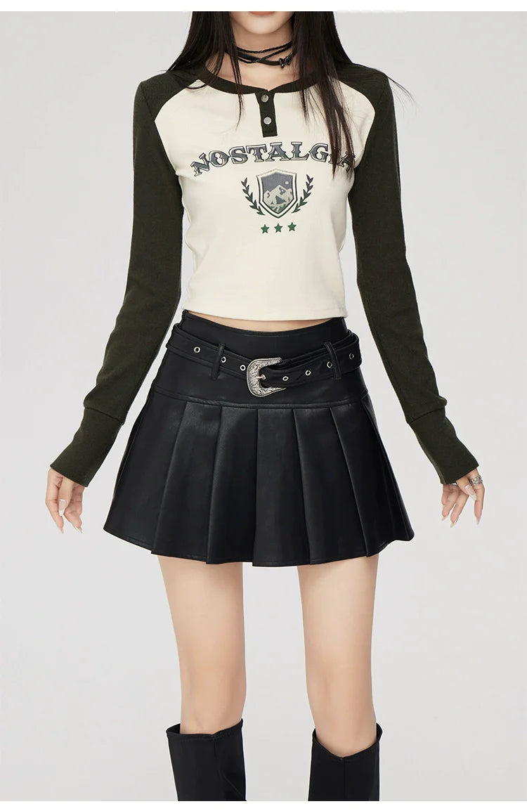 (Final Sale) High-Waisted Pleated Leather Skirt - CHINASQUAD