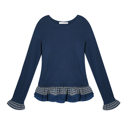 Tencel Wool Plaid Patchwork T-Shirt