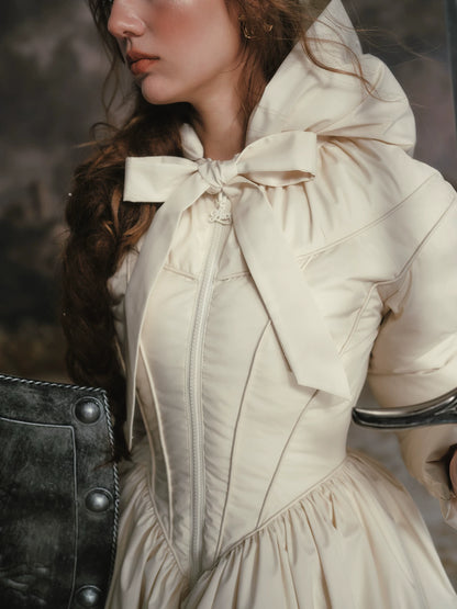 French Tailored Cinched-Waist Long Down Coat