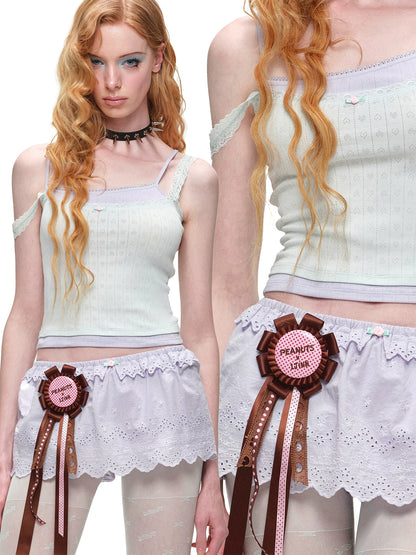 Asymmetrical Lace Trim Layered Knit Camisole 1Jinn Studio