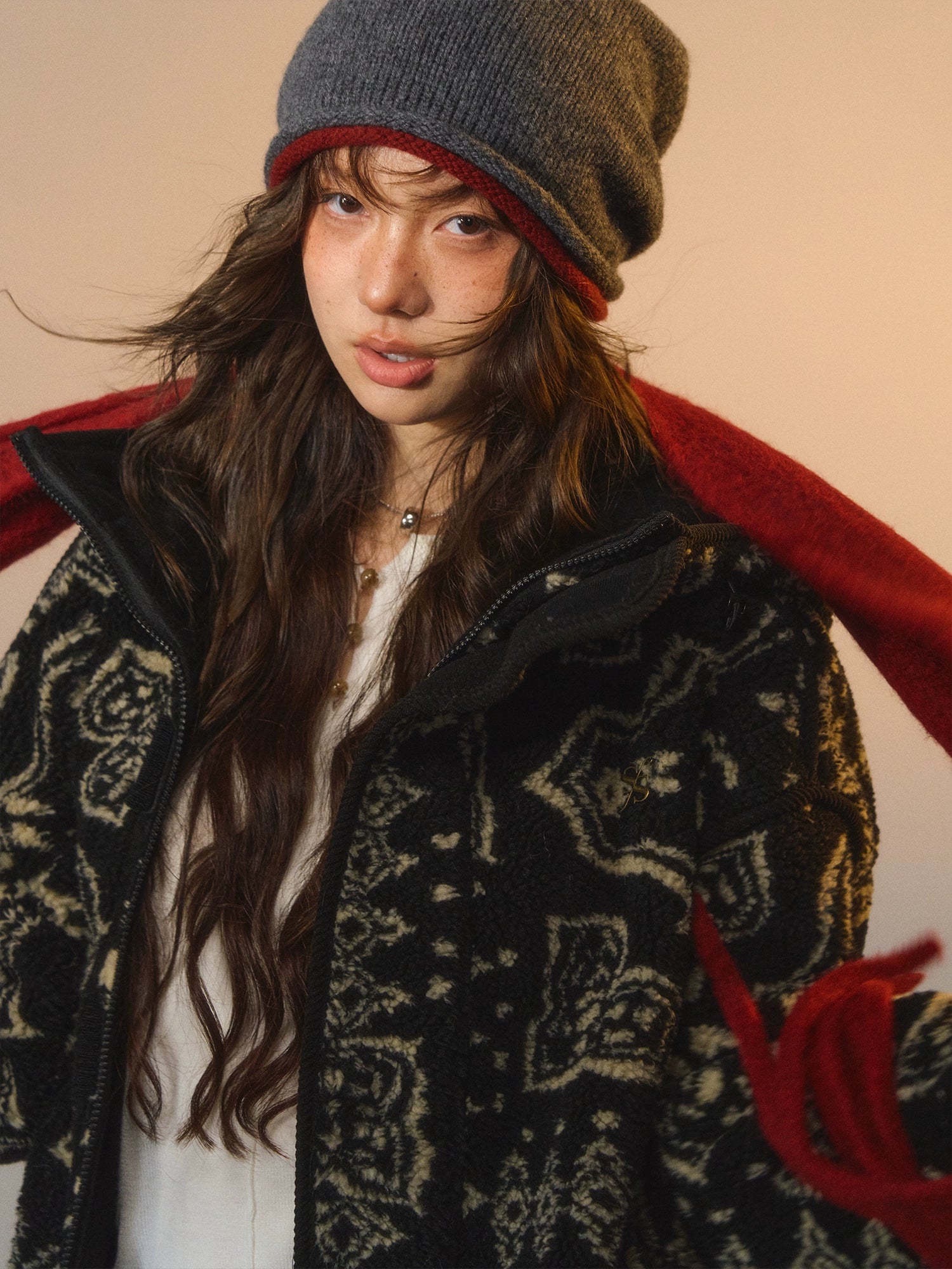 Jacquard Fleece Hooded Casual Jacket