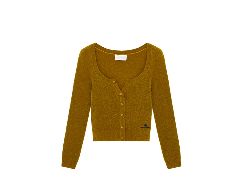 Round-Neck Fitted Wool-Blend Knit Cardigans