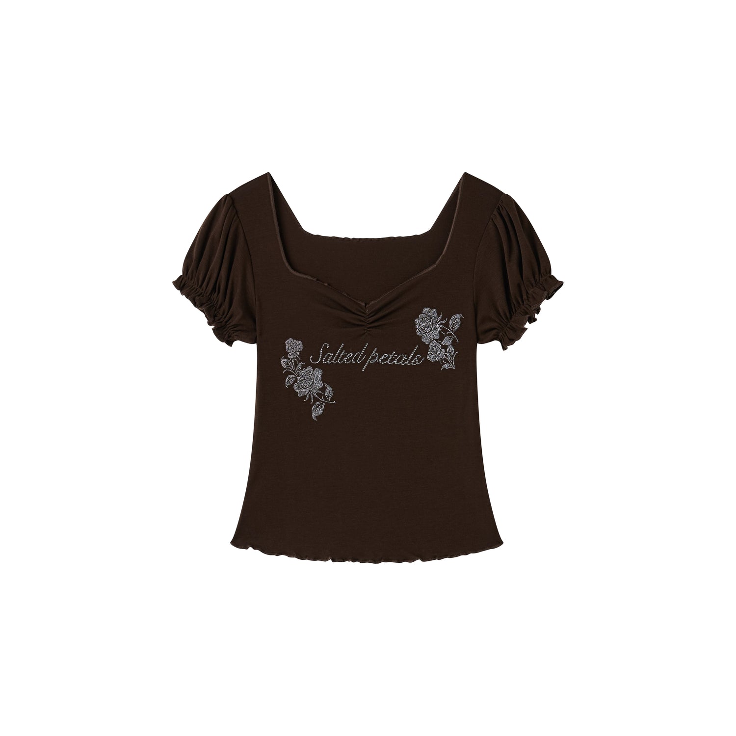 Rhinestone Floral Square-Neck Fitted Baby Tee