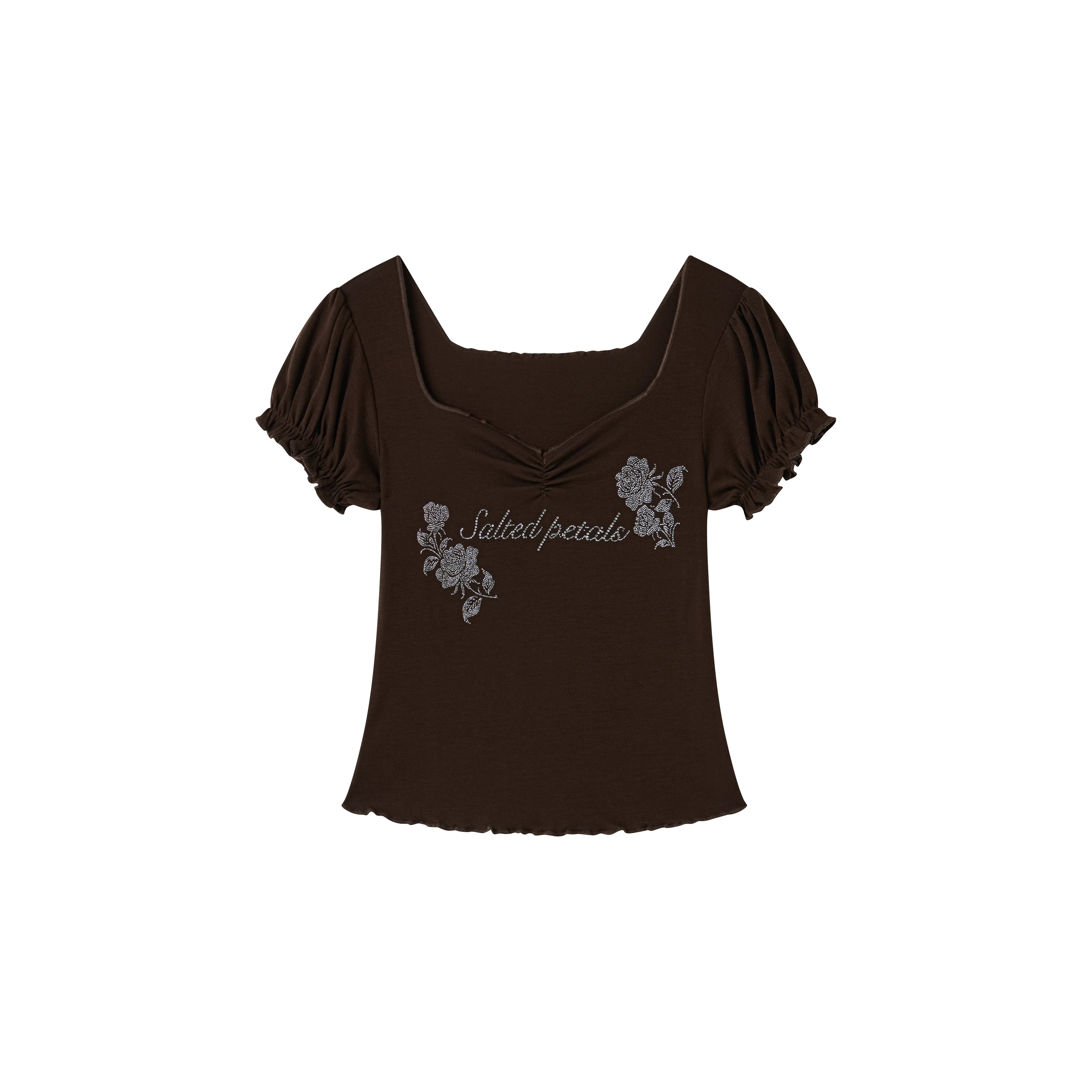 Rhinestone Floral Square-Neck Fitted Baby Tee