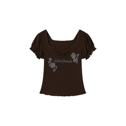 Rhinestone Floral Square-Neck Fitted Baby Tee