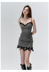 Grey Lace Patchwork High-Waisted Suit Suspender Dress - CHINASQUAD