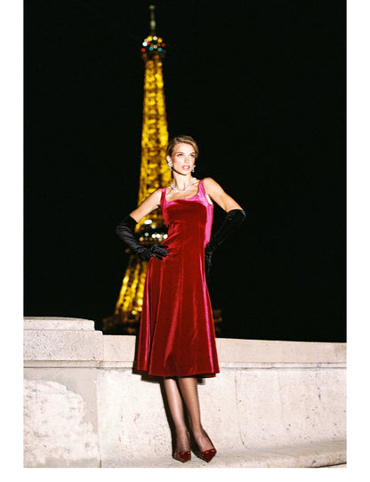 Velvet Strap Fit-and-Flare Mini Dress